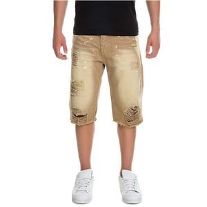 Fbrk Khaki Super Distressed Mens Twill Rip Shorts Size 40